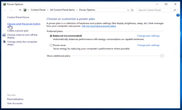 Windowsの電源ボタンのオプション